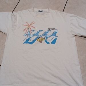 Lacoste White Graphic T-Shirt with Beach Design